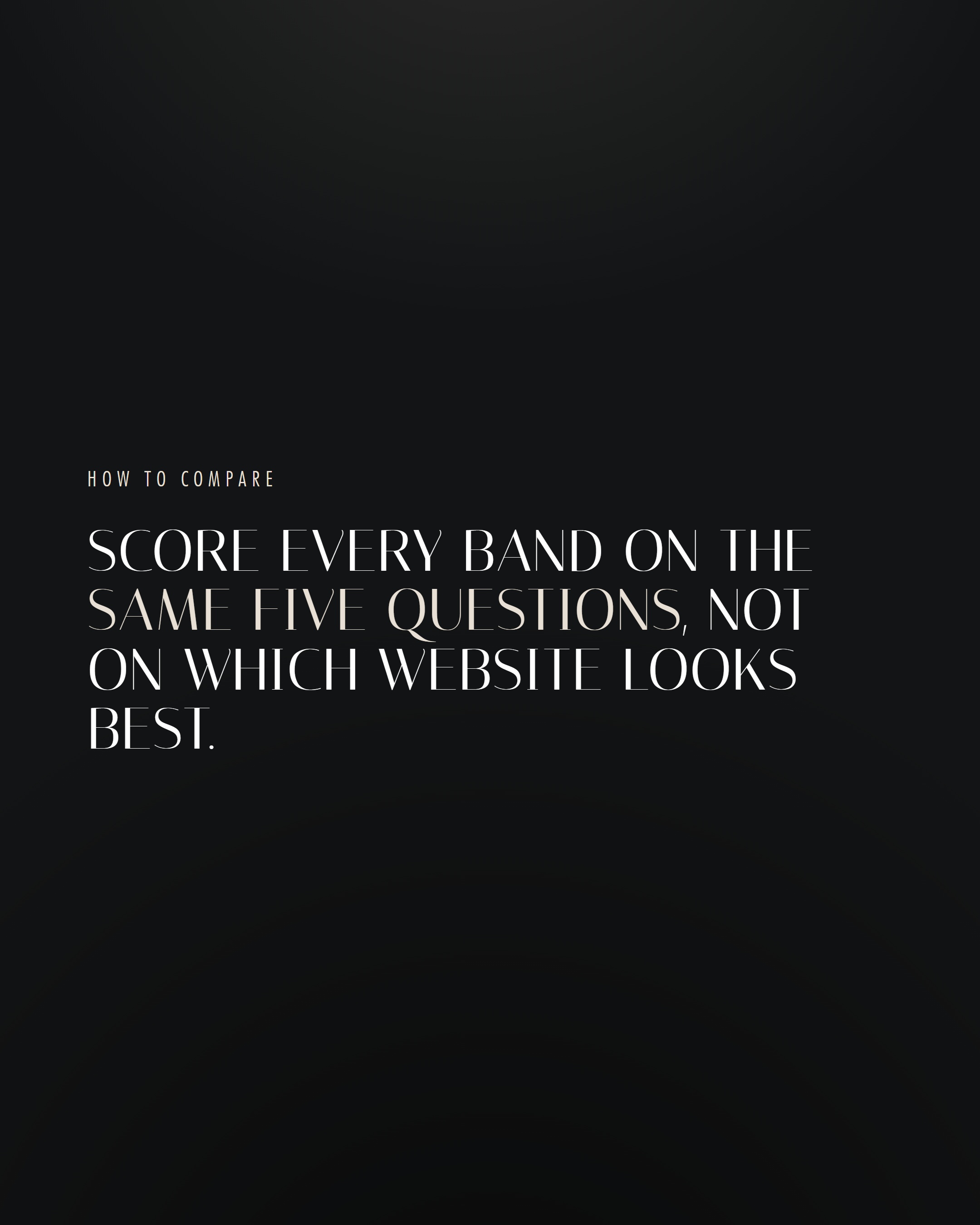 Score every band on the same five questions, not on which website looks best.